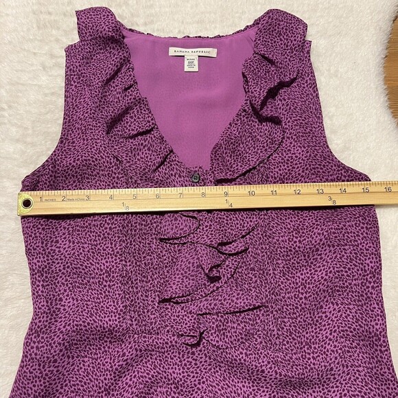Banana Republic Womens Printed Ruffle Neck Sleeveless Blouse V-Neck Lined SZ 00 - Picture 11 of 12